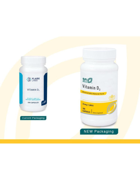 Vitamina D3 1000 UI Klaire Labs - 100 Cápsulas Hipoalergénicas