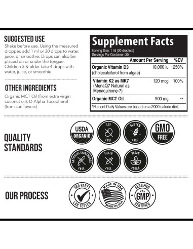 Vitamina D3 K2 Orgánica 10000 IU Triquetra Health 120 mcg