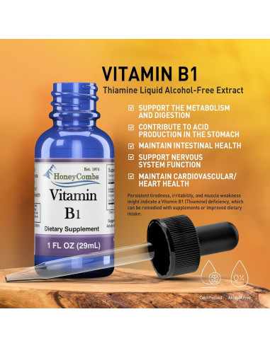Gotas Líquidas de Vitamina B1 HoneyCombs 29.57 ml Veganas