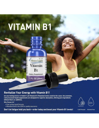 Gotas Líquidas de Vitamina B1 HoneyCombs 29.57 ml Veganas