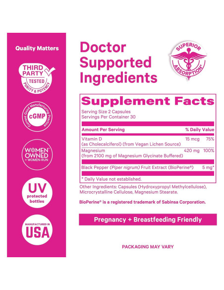 Suplemento de Magnesio Glycinate Pink Stork 60 Cápsulas con Vitamina D