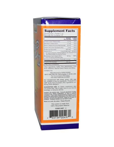 Paquetes de Energía Instantánea B-12 Now Foods 75 Unidades