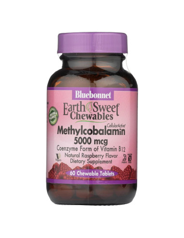 Tabletas Masticables Bluebonnet B12 Methylcobalamin 5000 mcg Frambuesa