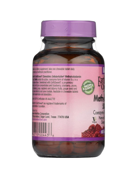 Tabletas Masticables Bluebonnet B12 Methylcobalamin 5000 mcg Frambuesa