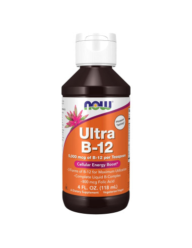Suplemento Líquido NOW B-12 800 mcg + Ácido Fólico 118 ml