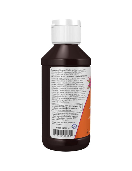 Suplemento Líquido NOW B-12 800 mcg + Ácido Fólico 118 ml