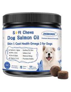 ZEBORA Suplemento de Aceite de Salmón para Perros 120 Masticables