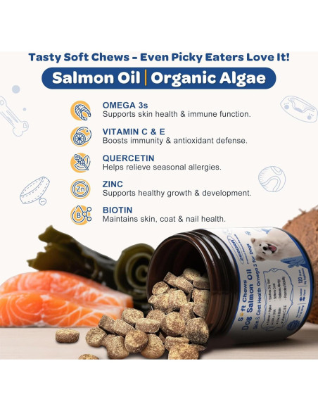 ZEBORA Suplemento de Aceite de Salmón para Perros 120 Masticables