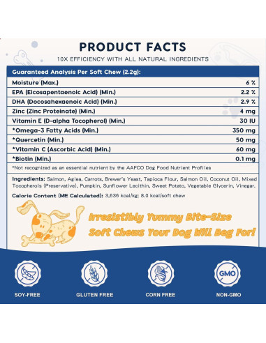 ZEBORA Suplemento de Aceite de Salmón para Perros 120 Masticables