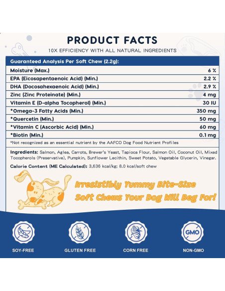 ZEBORA Suplemento de Aceite de Salmón para Perros 120 Masticables