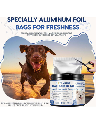 ZEBORA Suplemento de Aceite de Salmón para Perros 120 Masticables