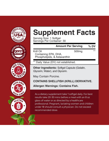 Aceite de Krill Omega 3 Natures Craft 500mg 30 Cápsulas Blandas