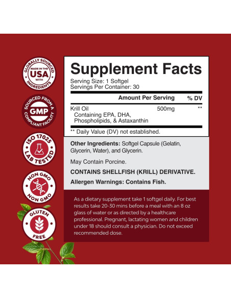 Aceite de Krill Omega 3 Natures Craft 500mg 30 Cápsulas Blandas