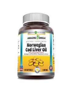Aceite de Hígado de Bacalao Noruego Amazing Omega 1000 Mg - 120 Cápsulas Blandas