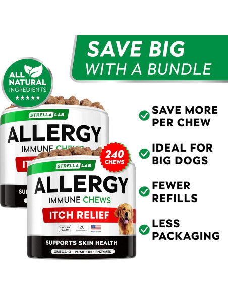 Masticables para Alergias en Perros StrellaLab 240 Ct - Omega 3