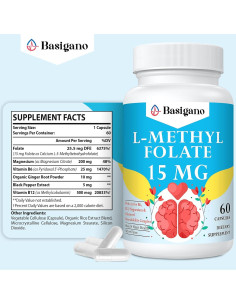 15mg L-Metilfolato Basigano - 60 Cápsulas Vegetarianas Sin Gluten 2