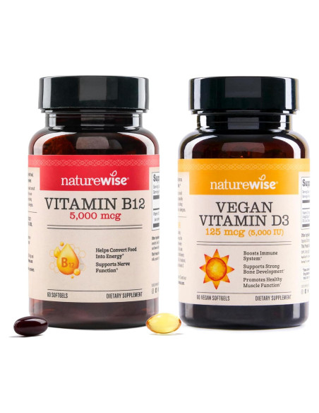 NatureWise Vitamina B12 5000 mcg + D3 Vegana 5000 IU - 60 Gelatinas