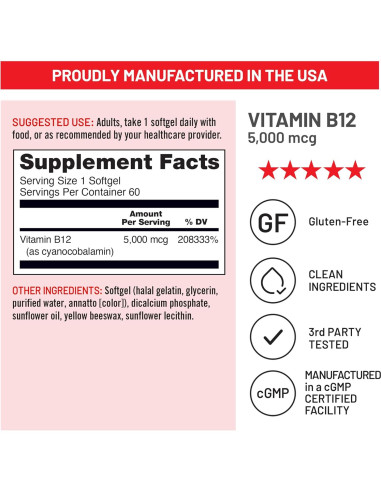 NatureWise Vitamina B12 5000 mcg + D3 Vegana 5000 IU - 60 Gelatinas