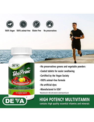 Multivitamina Vegana Deva Tuba Prime 90 Tabletas - Alta Potencia