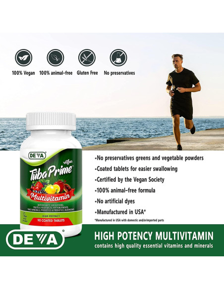 Multivitamina Vegana Deva Tuba Prime 90 Tabletas - Alta Potencia