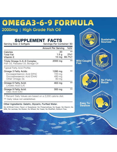 Suplemento Omega 3-6-9 DRFOSTER 2000mg 120 Cápsulas Blandas