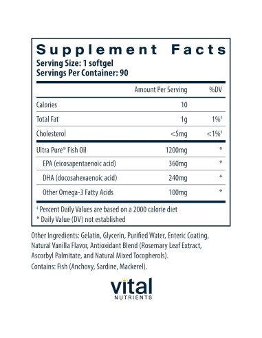 Aceite de Pescado Omega-3 Vital Nutrients 700mg 90 Cápsulas