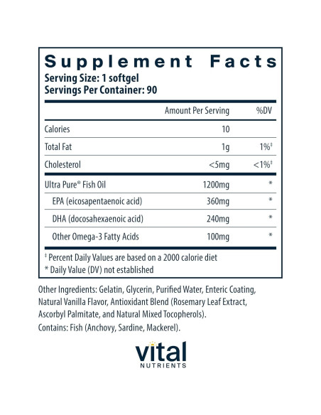Aceite de Pescado Omega-3 Vital Nutrients 700mg 90 Cápsulas