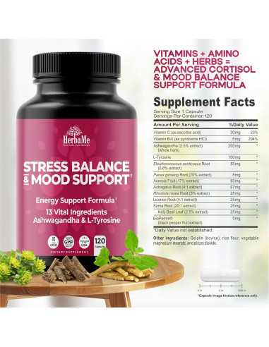 Suplemento de Cortisol y Estado de Ánimo Ashwagandha 120 Cápsulas