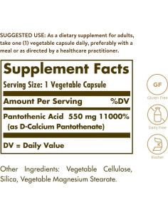Solgar Ácido Pantoténico 550 mg Cápsulas Vegetales 100 Contenido 2