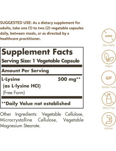 Solgar L-Lisina 500 mg 250 Cápsulas Vegetales - Soporte Colágeno 2