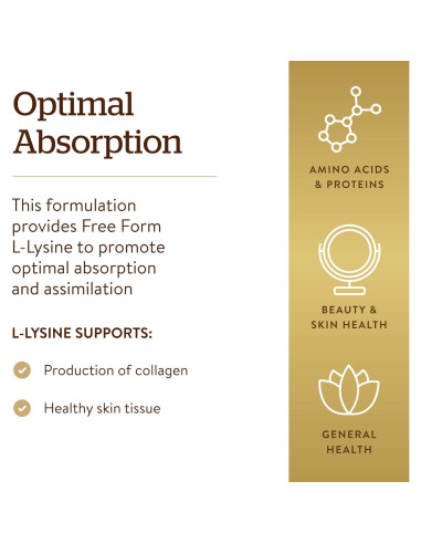 Solgar L-Lisina 500 mg 250 Cápsulas Vegetales - Soporte Colágeno