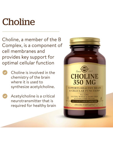 Suplemento de Colina Solgar 350 mg - 100 Cápsulas Veganas