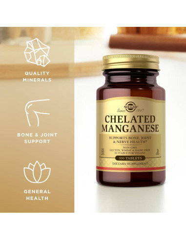 Solgar Manganeso Quelado 100 Tabletas - Salud Ósea y Articular