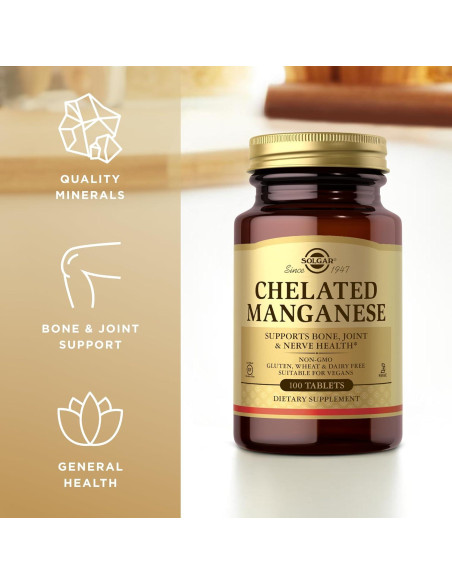 Solgar Manganeso Quelado 100 Tabletas - Salud Ósea y Articular