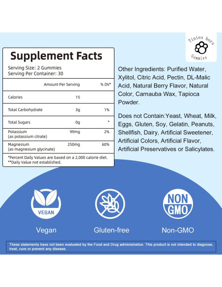 Gomitas de Potasio y Magnesio Tinies Bers 120 g Sin Azúcar
