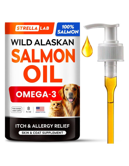 Aceite de Salmón Salvaje StrellaLab 236.6 ml - Omega 3 para Perros