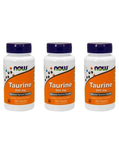 NOW Taurina 500mg 100 Cápsulas x3 - Suplemento Alimenticio