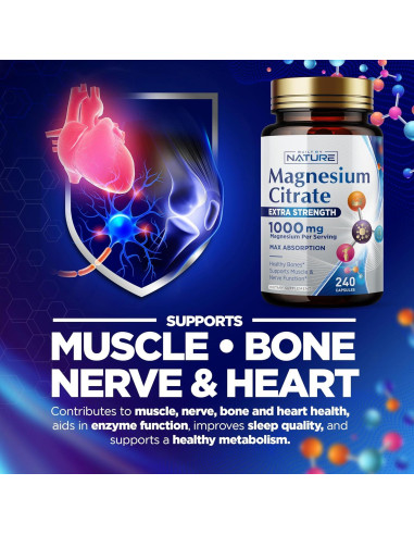 Citrato de Magnesio 1000mg Built By Nature - 240 Cápsulas Veganas