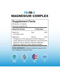 Complejo de Magnesio 10 en 1 Puregen Labs 500mg con B6 - 120 Cápsulas 2