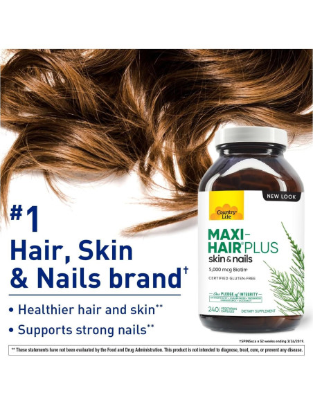 Suplemento Biotina Country Life Maxi-Hair Plus 240 cápsulas