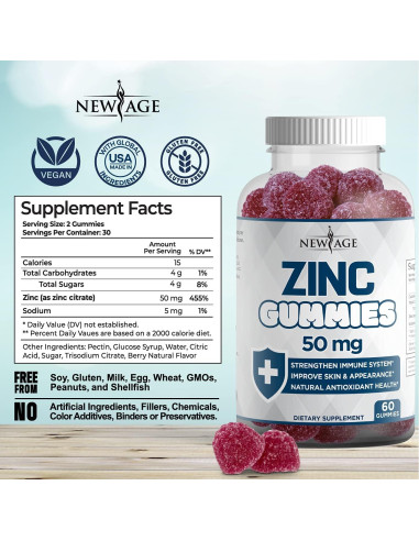 Gomitas de Zinc y Vitamina C Nueva Era - 50mg - 2 Paquetes