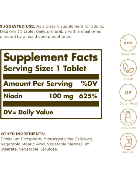 Solgar Niacina 100 mg - 100 Tabletas - Suplemento Vegano