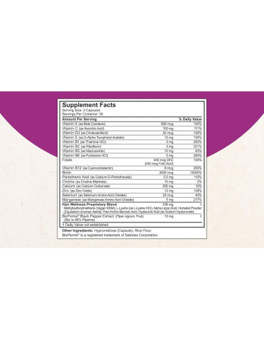 Suplemento para el Crecimiento del Cabello NuBest Hair Xtra 60 Cápsulas