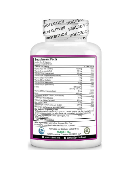 Suplemento para el Crecimiento del Cabello NuBest Hair Xtra 60 Cápsulas