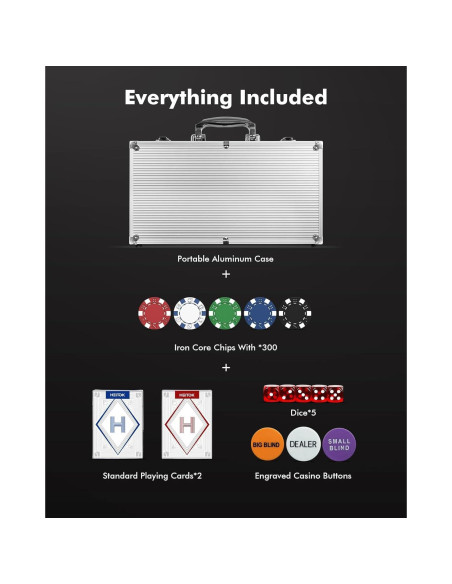 Juego de Fichas de Póker HEITOK 300PCS con Estuche Aluminio