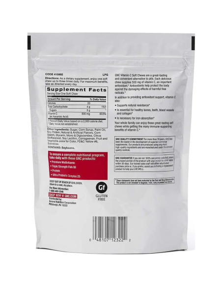 GNC Caramelos Blandos de Vitamina C 500mg Naranja 60 Unidades