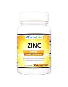 Gluconato de Zinc Quelado 50 mg Wonder Laboratories - 100 Tabletas Vegetarianas