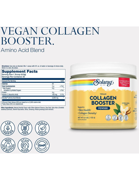 Aumentador de Colágeno Vegano Solaray - 25 Porciones 173.5 g