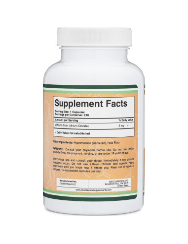 Orotato de Litio 5mg Double Wood - 210 Cápsulas Veganas