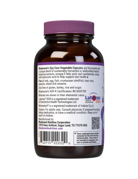 Cápsulas Vegetales Bluebonnet Cuidado Ocular 60 Unidades